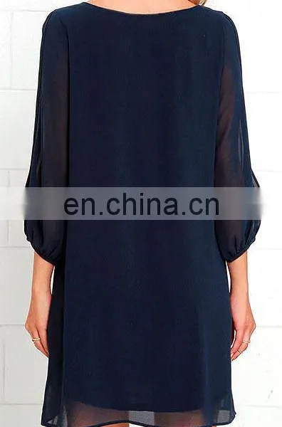 SHIFTING DEARS NAVY BLUE LONG SLEEVE DRESS #RCTD3146 photo-2