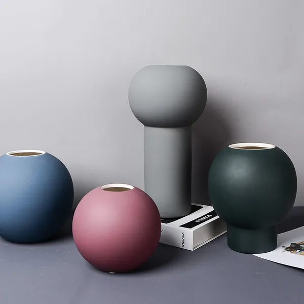 New Product Morandi Ball Rubber Paint Ceramic Table Flower Vase For Landscape Engineering photo-2