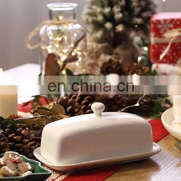 White Black Rectangular Ceramic Butter Dish Tray With Lid photo-2