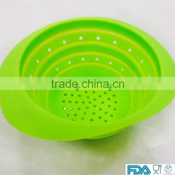 FDA&LFGB Silicone Folding Bowl Vegetables Fruit Drain Bowl Silicone Strainer Bowl photo-3