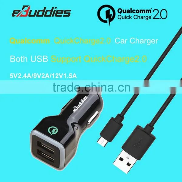 36 Watt Qualcomm Certified Quick Charge 3.0 Dual USB Car Charger With Quick Charge 2.0 Technology for Samsung S6 Edge Note 5