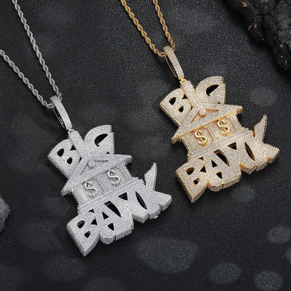 Hip Hop 3A+ CZ Stone Paved Bling Iced Out Dollars Money Sign Big Bank Pendant Necklaces for Men Rapper Jewelry Gold Silver Color photo-2