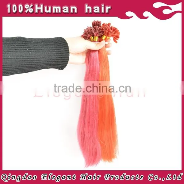 Grade 6A Pink Color Pre Bonded Silky Straight Human Hair Extension photo-6