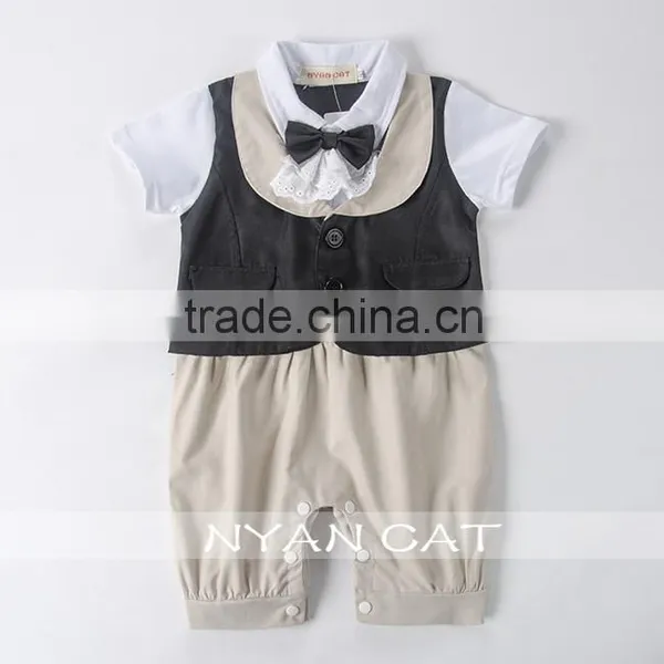 2016 Handsome Baby Bodysuit Short Sleeve Baby Boys Summer Romper Set With Lace Bow Tie photo-3
