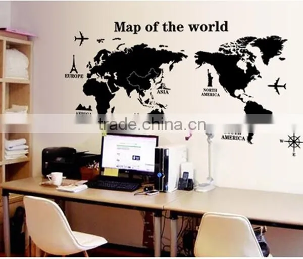 ALFOREVER Black Pvc Removable Wallmap Wall Sticker,wallmap Wall Decals photo-3