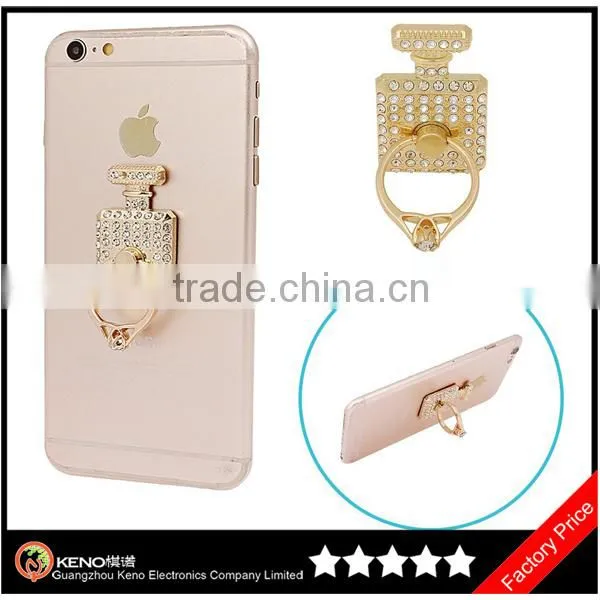 Keno Perfume Bottle Universal Luxury Kickstand Re-Usable Metal Stainless Cell Phone Holder and Tablets Ring Stand With Diamonds
