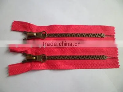 5# Plastic Resin Zipper Close End Zipper Antic Brass Teeth Zipper With Auto Lock Slider Zipper Porcket Zipper