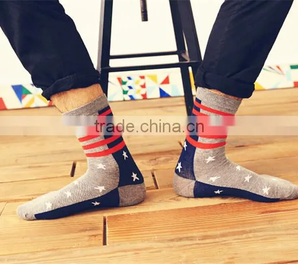 Custom White Striped And Star Design Half Terry Elastic Cuff Cotton Men Sport Socks Quality Choice photo-4