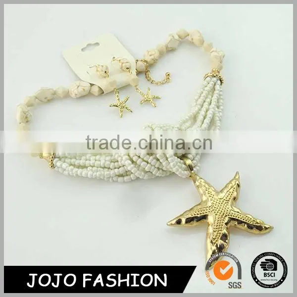 New Trendy Big Jewelry With Sea Star Design Fashion White Seed Bead Jewelry Set Supplier's Choice