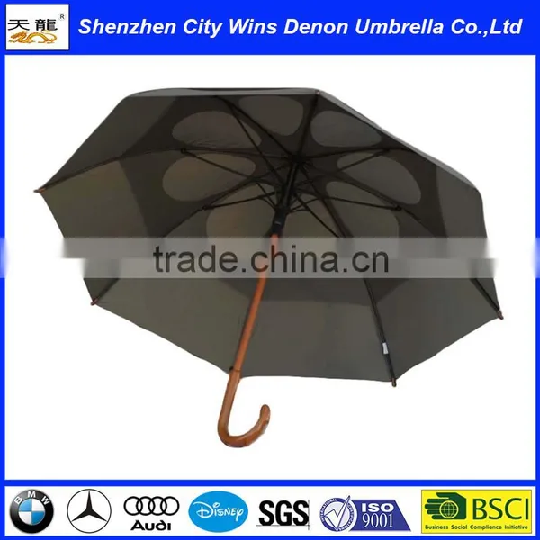 China Suppliers Wholesale and Retails Classic Automatic Open Custom OEM Hot Sale Air Vents Windproof Wood Stick Umbrella