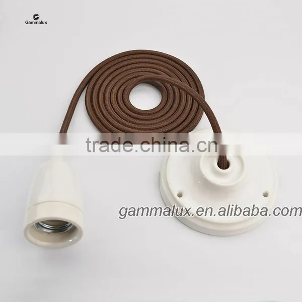 Factory Direct Sale Brown Braided Wire Cord With Ceiling Rose Ceramic Lamp Holder photo-2