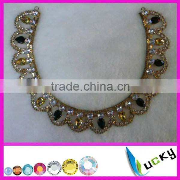 2014 New Design Rhinestone Applique Handmade Neon Color Strass Crystal Necklace Chain for Wedding Dress photo-6