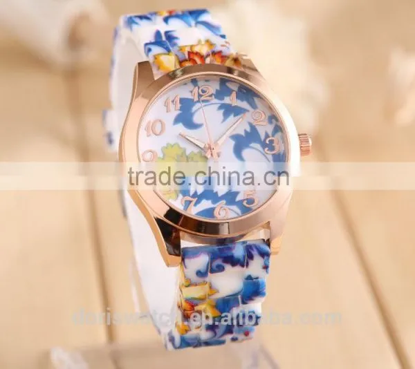Fashion Quartz Watch Rose Flower Print Silicone Watches Floral Jelly Sports Watches For Women Men Girls Hot Pink Wholesale photo-3