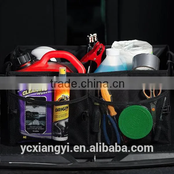 Large Collapsible Shopping Handles Three-Compartment Divided Back Car Organizer, Food Drink Tool Car Trunk Organizer photo-6