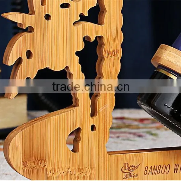 WR014/100% Bamboo Material Chinese Style Hot Sale Coco Shaped Folding Bamboo Wine Rack photo-3