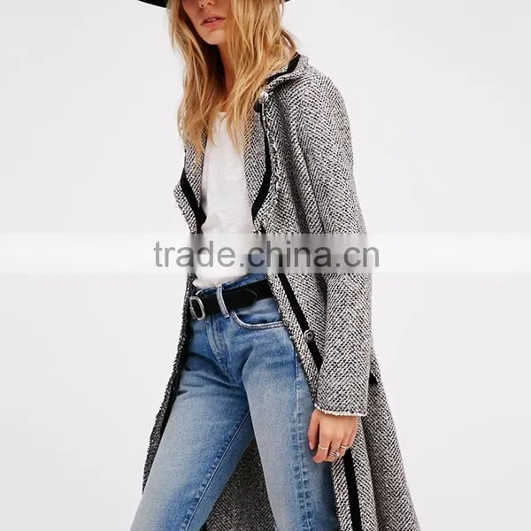 Autumn Fashion Jackets and Coats Herringbone Woman Long Casual Overcoat photo-5