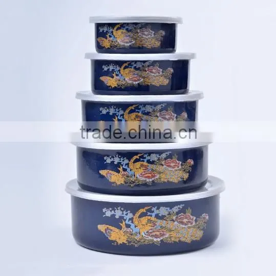Flower Decal Printing Enamel Storage Food Container Set With Plastic Lids photo-5