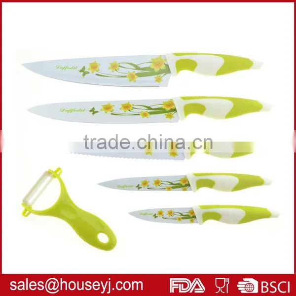 Set of 6pcs Knife Set 5pcs Non Stick Color Kitchen Knife+1pc Ceramic Peeler With EVA Box Packing photo-2
