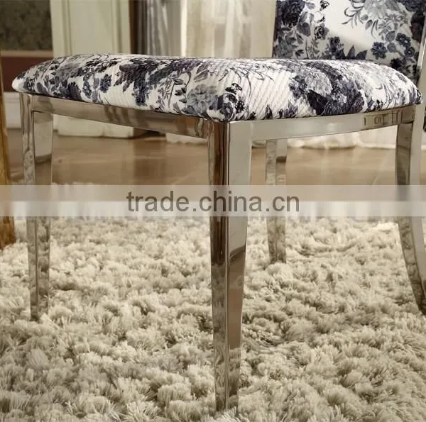 Painting Fabric Cover Mirror Silver Stainless Steel Dining Chair photo-4