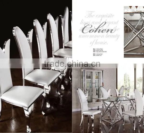 Hot Seller Glass Top Stainless Steel Base Dining Table and Chair photo-2