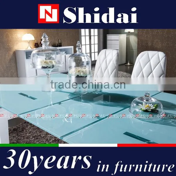 Contemporary White Frosted Glass Extendable Dining Room Set A-32 photo-2