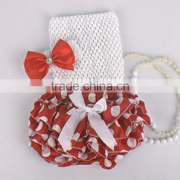 Wholesale Adorable Baby Diaper and Crochet Tube Top3 Sets , Satin Baby Bloomers, Baby Ruffle Bloomers , Toddler Cute Bloomer photo-3
