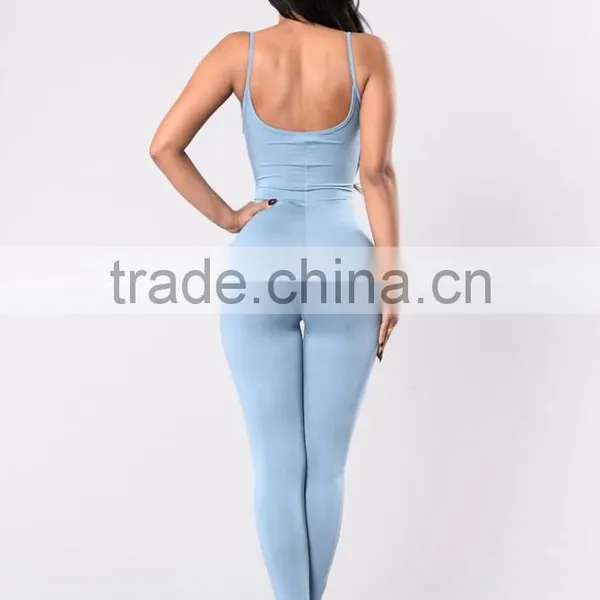 Wholesale Women Rompers Trendy and Stylish 95% Cotton 5% Spandex Spaghetti Strap Catsuit Womens Bodycon Jumpsuit photo-4
