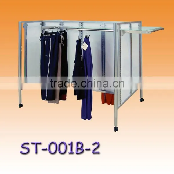 Double Hangrail Merchandiser With White Shelves Garment Display photo-3