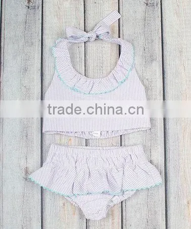 Wholesale Grils Monogrammed Seersucker Swimsuit Embroidered Baby Swimwear photo-2