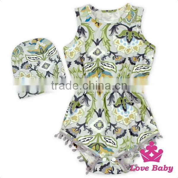 2LLY-090 Lovebaby Latest Sleeveless Printed Animals Pattern Summer Pom Pom Romper With Baby Hatbaby Jumpsuit Designs photo-2
