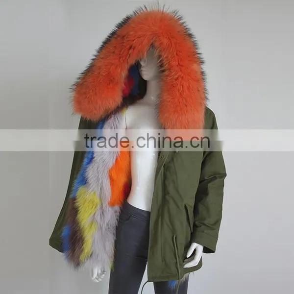 Myfur Customized Women Green Parka With Fur Lining and Big Size Raccoon Fur Hood photo-5