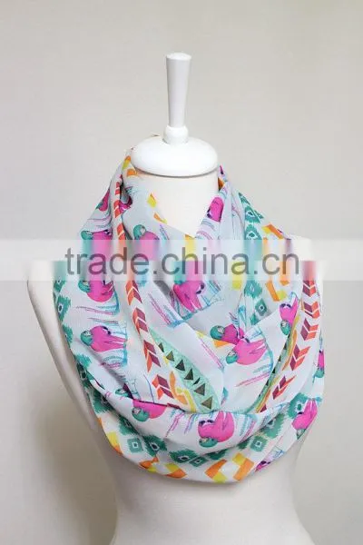 Pink Sloth Pattern Chiffon Infinity Scarf, Circle Scarf, Loop Scarf, Scarves, Shawls, Spring Fall Winter - Summer Fashion Christ photo-3