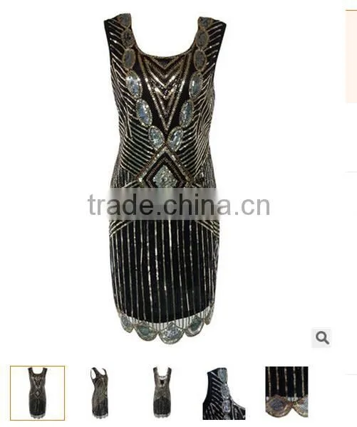 Walson Clothes Apparel Ladies Black Deluxe 20s Roaring 1920s Flapper Costume Sequin photo-2