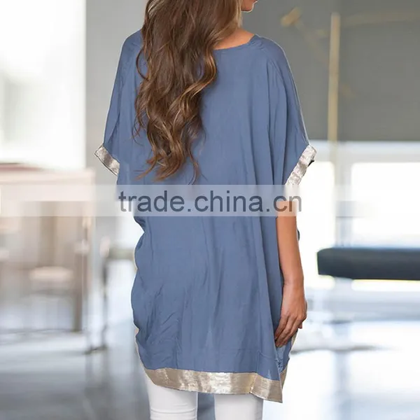 2017 Summer Ladies Asymmetrical Cotton Short Sleeve photo-4