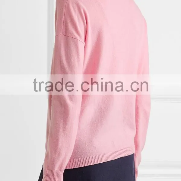 Crew Necked Pink Colored Asymmetrical Hem 100% Cashmere Sweater Women photo-3