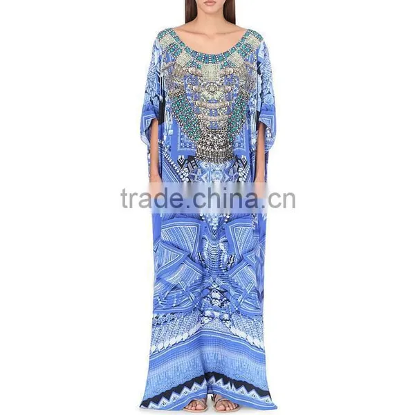 Latest New Digital Print Long Kaftans Colourful Long Digitally Printed Evening Beach Kaftan for Woman Visocse Chiffon Long Dress photo-2