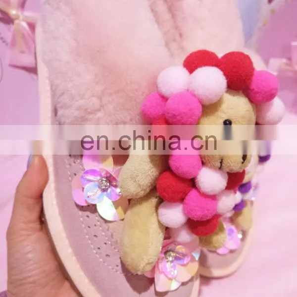 Aidocrystal Wholesale Black Pink 2016 New Style Cute Plush Bear Winter Warm Boots For Girls photo-3