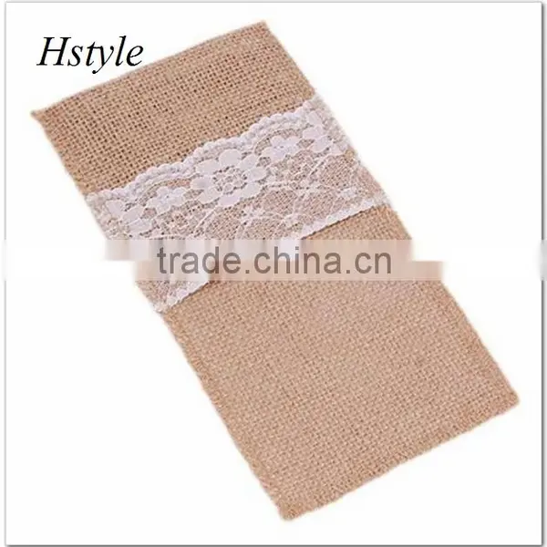 Lace Bowknot Tableware Holder Burlap Knife and Fork Bag for Wedding Decoration SPT128 photo-2