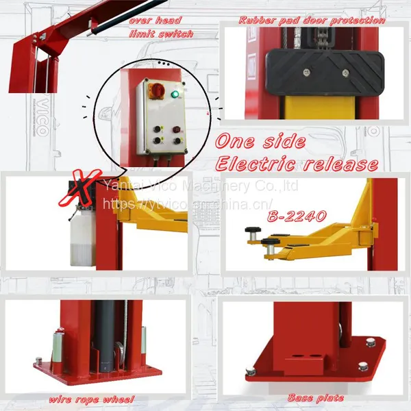 Economic Two 2 Post Hydraulic Car Lift Machine With Clear Floor One Side Electric Release For Sale #V-LZL-B-2240 photo-2