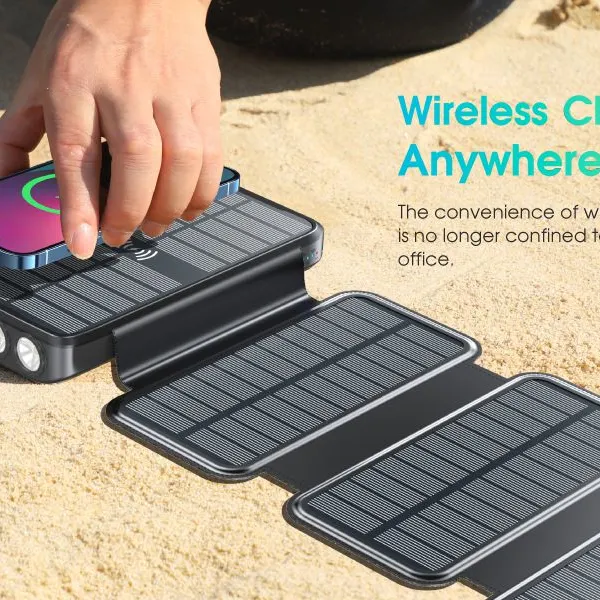 Portable Folding Solar Power Bank 20000mAh With Built-in Three Wire 10W Ultra Large Capacity Wireless Fast Charging Mobile Power Supply photo-2