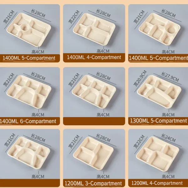Compartment Tray for Fast Food Takeaway, Disposable Molded Pulp, 3-Compartment, Leak Proof, Restaurant and Cafe Packaging