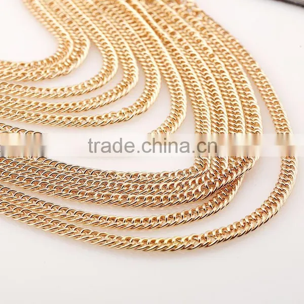 Europe And America High Quaity Gold Plated Long Section Of Multilayer Metal Necklace photo-4
