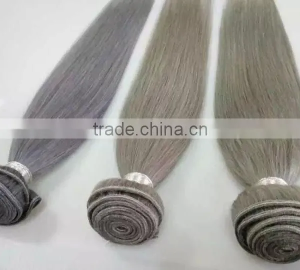 100% Peruvian Remy Human Hair Weft Real Virgin Peruvian Hair Extensions 16" Grey Color photo-2