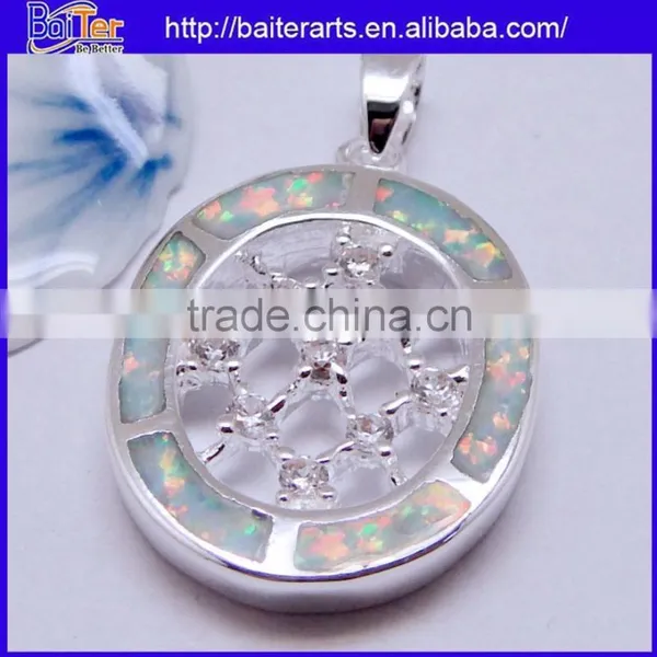 Hot !!! Created White Fire Opal Inlay Pendant 925 Sterling Silver Semi Precious Stone Pendants Wholesale photo-5