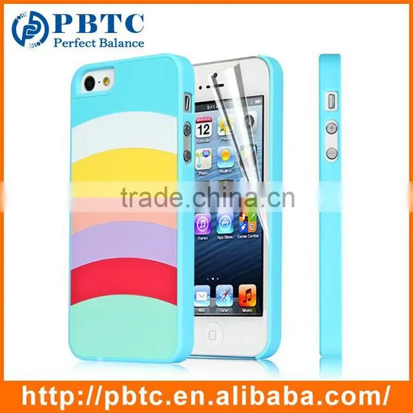 Set Screen Protector And Case For Iphone 5 , Hard Plastic Pink Colorful Stripes Custom Case photo-5
