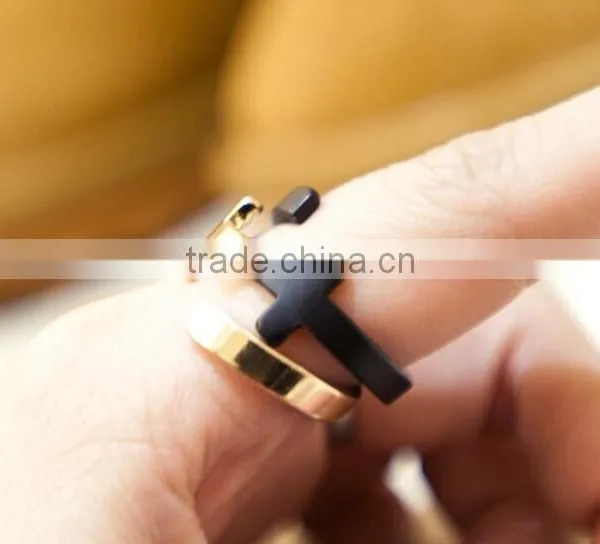 Cross Design White Gold Plated Without Stone Double Cross Adjustable Jewellery Ring Wholesale photo-2
