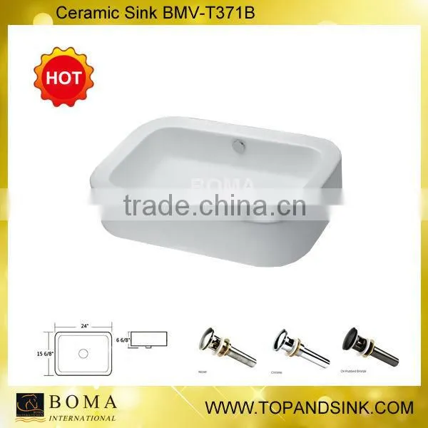 Rectangular Bathroom Countertop Ceramic Sink