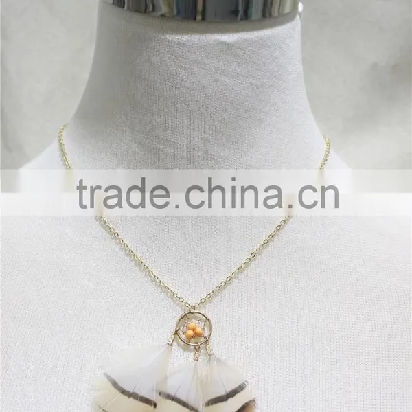 Newest Elegant Dreamcatcher Necklace Orange Beads Feather Necklace Dream Catcher Jewelry 2016 Fashion Necklace Wholesale