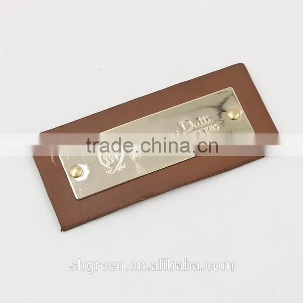Well-known PU Leather Patch With Shiny Metal Logo Letters photo-5