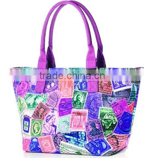 2015 Full Color Canvas Tote Bag Leather Handle photo-6